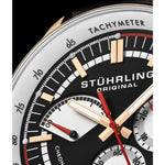 Stuhrling Original 934 03 Tachymeter Date Quartz Black Leather Mens Watch