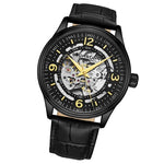 Stuhrling 3947 4 Automatic Skeleton Black Leather Strap Mens Watch