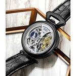 Stuhrling 3920 4  Legacy Automatic Skeleton Dual Time Black Leather Mens Watch