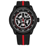 Stuhrling Original 984 01 Aviator Quartz Black Red Silicone Strap Mens Watch