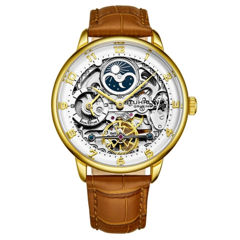 Stuhrling 3925 2 Legacy Automatic Skeleton Dual Time AM/PM Leather Mens Watch