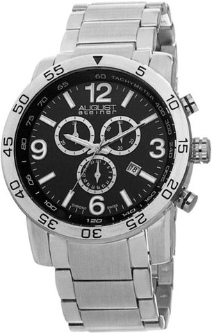 August Steiner AS8097SSB Swiss Quartz Chronograph Tachymeter Date Mens Watch