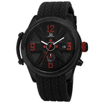 Joshua & Sons JX101BK Date GMT Arabic Numerals Red Accented Black Mens Watch