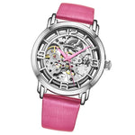 Stuhrling 3982 3 Winchester Automatic Skeleton Pink Leather Womens Watch