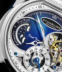 Stuhrling 4033 2 Modena  Automatic Dual Time Skeleton AM/PM Blue Mens Watch