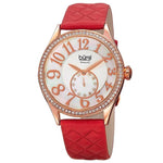 Burgi BUR141RD Diamond Accented MOP Dual Time Zone Crystal Accented Womens Watch