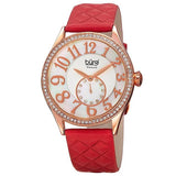 Burgi BUR141RD Crystal Accented MOP Dial Quilted Leather Strap Womens Watch