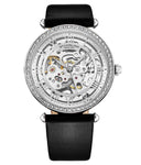 Stuhrling 4022 1 Luxe Automatic Skeleton Crystal Accented Black Leather Strap Womens Watch