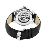 Stuhrling 3983 1 Automatic Skeleton Moon Dial Black Leather Strap Mens Watch