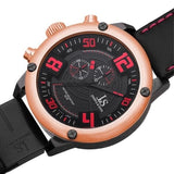 Joshua & Sons JS70RG Swiss Quartz Date GMT Red Accented Black Rose Mens Watch