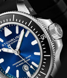 Stuhrling 935 02 Pro Sport Diver Maritimer Black Rubber Strap Blue Dial Mens Watch