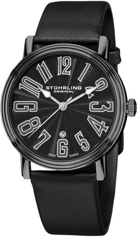 Stuhrling Original 301 335952 Roulette Quartz Black Case Leather Mens Watch
