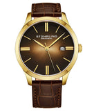 Stuhrling Original 4014 2 Cuvette II Quartz Date Brown Leather Strap Mens Watch