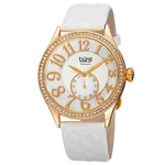 Burgi BUR141WTG Crystal Accented MOP Dial Quilted Leather Strap Womens Watch