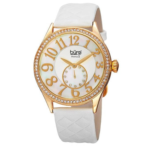 Burgi BUR141WTG Diamond Accented MOP Dual Time Zone Crystal Accent Womens Watch
