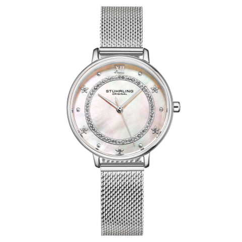 Stuhrling 3993 1 Mother of Pearl Crystal Accented Stainless Steel Womens Watch