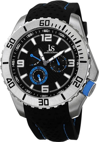 Joshua & Sons JS53BU Day Date Perforated Silicone Strap Blue Accented Mens Watch