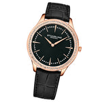 Stuhrling 3985 4 Symphony Crystal Accented Black Genuine Leather Womens Watch