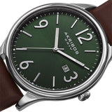 Akribos XXIV AK869GN Date Arabic Numerals Leather Strap Green Dial Mens Watch