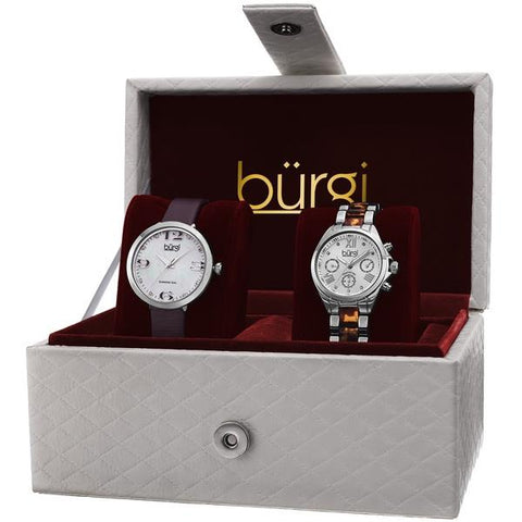 Burgi BUR134SS GMT Day Date Diamond Dial Strap Bracelet Womens Watch Set