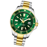 Stuhrling 3950A 6 Aquadiver Date Stainless Steel Green Dial Two Tone Mens Watch