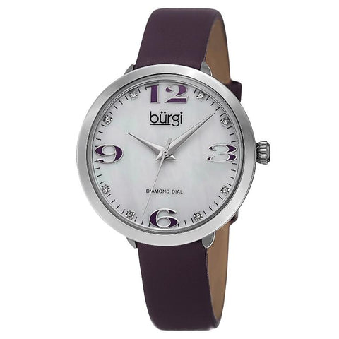 Burgi BUR119PU Analog Quartz Diamond Markers Purple Strap Womens Watch