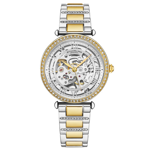 Stuhrling 4023 3 Automatic Skeleton Crystal Accented  Bracelet Womens Watch