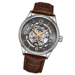 Stuhrling 3947 3 Automatic Skeleton Brown Leather Strap Mens Watch