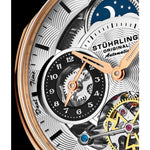 Stuhrling 943A 03 Dual Time AM PM Automatic Skeleton Brown Leather Mens Watch