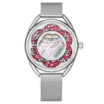 Stuhrling 995M 01 Lily Mother of Pearl Crystal Accented Flower Womens Watch