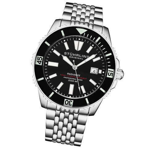 Stuhrling 1006 01 Automatic Super Luminova Radiance Date Black Dial Stainless Steel Mens Watch
