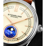Stuhrling Original 897 03 Celestia Moon Phase Brown Leather Strap Watch