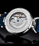 Stuhrling 4033 2 Modena  Automatic Dual Time Skeleton AM/PM Blue Mens Watch