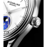 Stuhrling Original 897 01 Celestia Moon Phase Black Leather Strap Watch