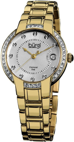Burgi BUR077YG Date Diamond Markers Swarovski Bezel Goldtone Womens Watch