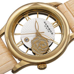 Akribos XXIV AK837TN Floral Quartz Date Tan Leather Strap Womens Watch