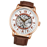 Stuhrling 3973 5 Legacy Automatic Skeleton Brown Leather Strap Mens Watch