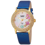 Burgi BUR142BU Diamond Crystal Accented Blue Satin Leather Strap Womens Watch