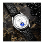 Stuhrling Original 897 01 Celestia Moon Phase Black Leather Strap Watch