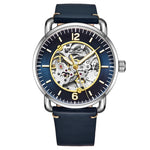 Stuhrling 3972 1 Mantra Automatic Blue Leather Skeleton Dress Mens Watch