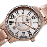 Burgi BUR090RG Date Diamond Markers Crystal Bezel Rosetone Womens Watch