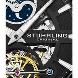 Stuhrling 3918 2 Legacy Automatic Skeleton Dual Time AM/PM Leather Mens Watch