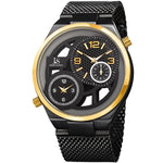 Joshua & Sons JX111BKG Dual Time Zone See Through Dial Black Goldtone Mens Watch