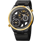 Joshua & Sons JX111BKG Dual Time Zone See Through Dial Black Goldtone Mens Watch