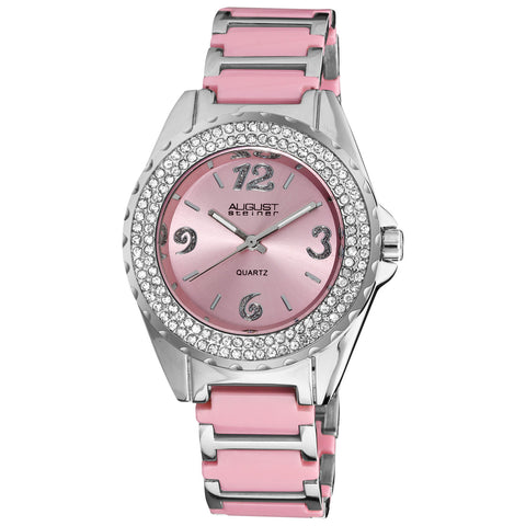 August Steiner AS8036PK Womens Quartz Crystal Ceramic Bracelet Watch