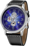 Akribos XXIV AK603BU Chronograph Date Blue Dial Black Leather Strap Mens Watch