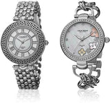 Akribos XXIV AK886SS Diamond Accents Flower Design Silvertone Womens Watch Set