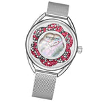 Stuhrling 995M 01 Lily Mother of Pearl Crystal Accented Flower Womens Watch