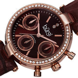 Burgi BUR129RD Swiss Quartz GMT Day Date Diamonds Rosetone Brown Womens Watch