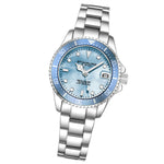 Stuhrling 3950L 3 Light Blue Mother of Pearl Stainless Steel Womens Watch